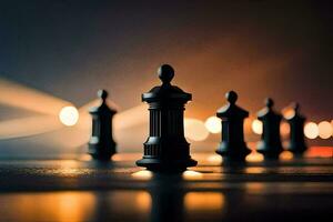 a group of chess pieces on a table. AI-Generated photo