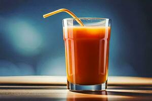 a glass of orange juice with a straw. AI-Generated photo