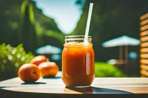 un vaso de naranja jugo en un mesa. generado por ai foto