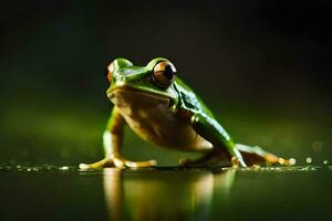 a frog is sitting on the water surface. AI-Generated photo