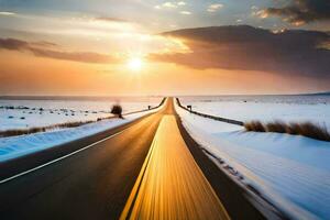 a long road in the snow. AI-Generated photo