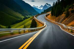 un devanado la carretera en el montañas. generado por ai foto