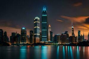 the city skyline at night in shanghai. AI-Generated photo