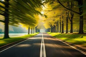 a long road with trees and trees in the background. AI-Generated photo