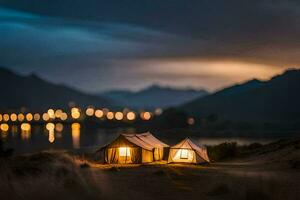 dos carpas son conjunto arriba en el Desierto a noche. generado por ai foto