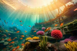 an underwater scene with coral and fish. AI-Generated photo