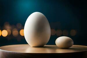 two eggs on a table with a blurry background. AI-Generated photo