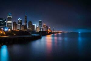 el chicago horizonte a noche. generado por ai foto