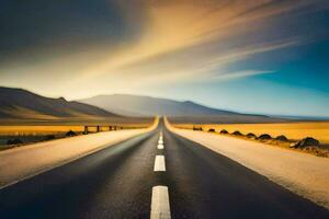 un largo vacío la carretera en el medio de en ningún lugar. generado por ai foto