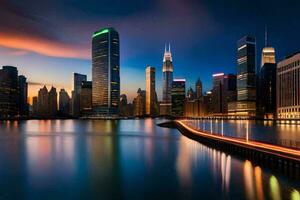 el ciudad horizonte a oscuridad en nuevo York ciudad. generado por ai foto