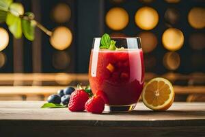 a glass of red drink with berries and mint. AI-Generated photo