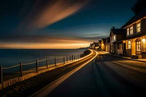 a long exposure photograph of a street at night. AI-Generated photo