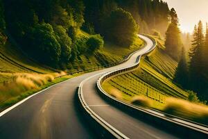 un devanado la carretera en el montañas. generado por ai foto