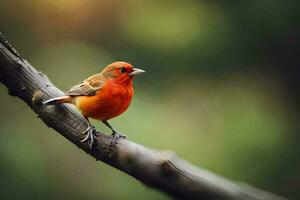 a red bird sitting on a branch. AI-Generated photo