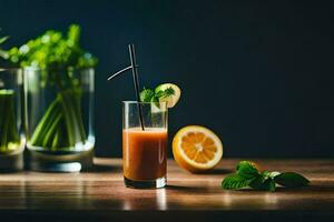 a glass of juice with a lemon and mint. AI-Generated photo