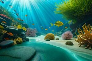 an underwater scene with coral reefs and fish. AI-Generated photo