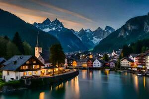 el pueblo de hallstatt, Austria. generado por ai foto