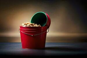 a red bucket filled with crackers. AI-Generated photo