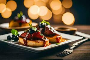 food on a plate with a fork and knife. AI-Generated photo