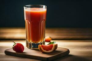 a glass of juice with strawberries and a slice of orange. AI-Generated photo