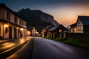 un largo exposición fotografía de un calle en el montañas. generado por ai foto