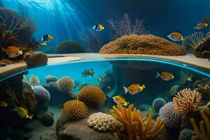 an underwater aquarium with corals and fish. AI-Generated photo