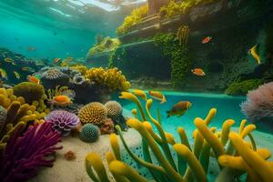 an underwater scene with coral reefs and fish. AI-Generated photo