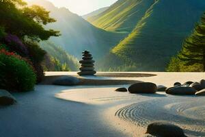 a zen garden in the mountains. AI-Generated photo