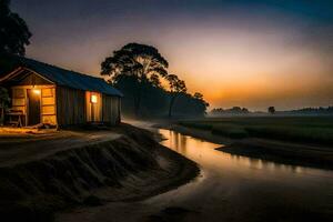 the house on the river. AI-Generated photo
