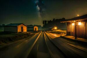 a long exposure photo of a road at night. AI-Generated