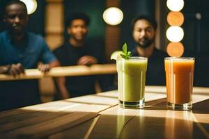two people sitting at a bar with drinks. AI-Generated photo