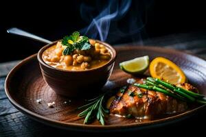 el mejor pescado y papas fritas en el Reino Unido. generado por ai foto