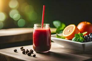 a glass of juice with berries and oranges. AI-Generated photo