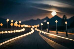 a long exposure photo of a road at night. AI-Generated