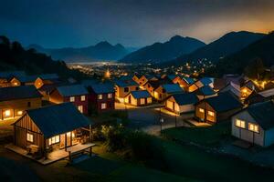 photo wallpaper the sky, mountains, night, houses, lights, the village, the village,. AI-Generated