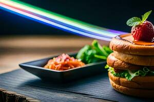 un hamburguesa con un fresa en cima. generado por ai foto