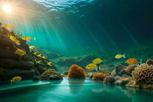 underwater scene with coral reefs and fish. AI-Generated photo
