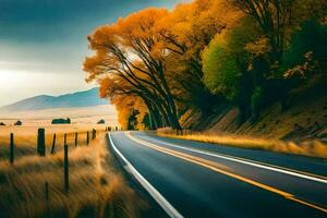 un largo exposición foto de un la carretera en el caer. generado por ai