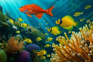 a colorful underwater scene with fish and coral. AI-Generated photo