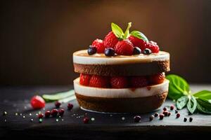 photo wallpaper cake, berries, cake, berries, cake, dessert, cake, dessert, cake. AI-Generated