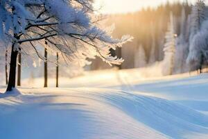 winter landscape with trees covered in snow. AI-Generated photo
