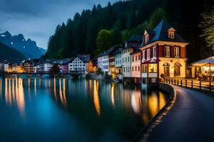 el pueblo de hallstatt, Austria. generado por ai foto