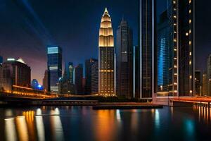 the city skyline at night in dubai. AI-Generated photo