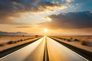 un largo la carretera en el Desierto con el Dom ajuste. generado por ai foto