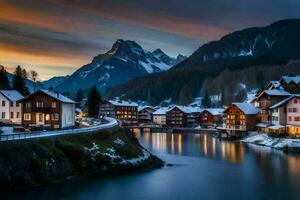 el pueblo de altenkirchen, Austria, a puesta de sol. generado por ai foto