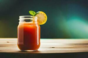 un vaso de sangriento bebida con un limón rebanada. generado por ai foto