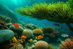 a coral reef with many different types of fish. AI-Generated photo