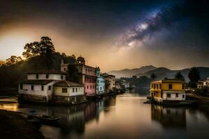 the milky way over the river in india. AI-Generated photo