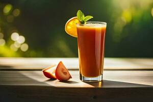 un vaso de naranja jugo con un rebanada de naranja. generado por ai foto