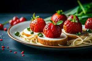 strawberries and cheese on a plate. AI-Generated photo